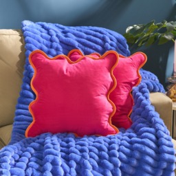 OHS Matte Velvet Scallop Edge Cushion Covers, Hot Pink/Orange - 45 x 45cm - thumbnail 3