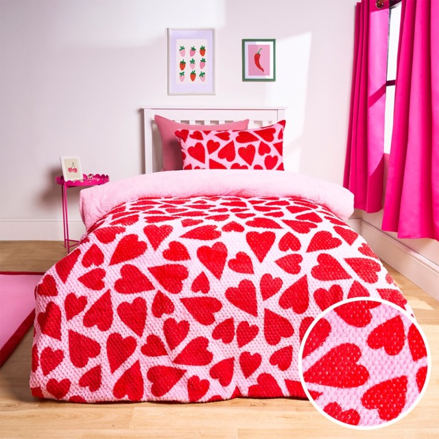 OHS Heart Print Waffle Fleece Duvet Cover Set, Pink/ Lilac - Single - image 1