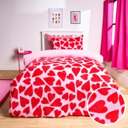 OHS Heart Print Waffle Fleece Duvet Cover Set, Pink/ Lilac - Single