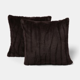 OHS 2-Pack Carved Faux Fur Cushion Covers, Coffee - 45 x 45cm - thumbnail 2