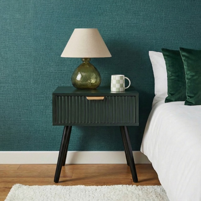 OHS Ribbed 1-Drawer Bedside Table - Deep Forest Green - image 1