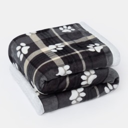 OHS Pet Winsford Check Paw Flannel Fleece Throw - Grey - thumbnail 5