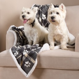 OHS Pet Winsford Check Paw Flannel Fleece Throw - Grey - thumbnail 4