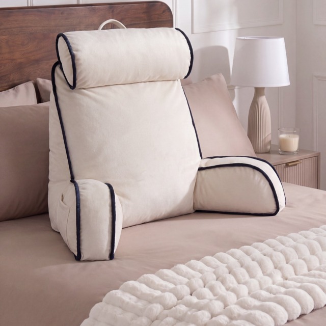 OHS Piped Edge Cuddle Cushion With Head Rest - Cream - image 1