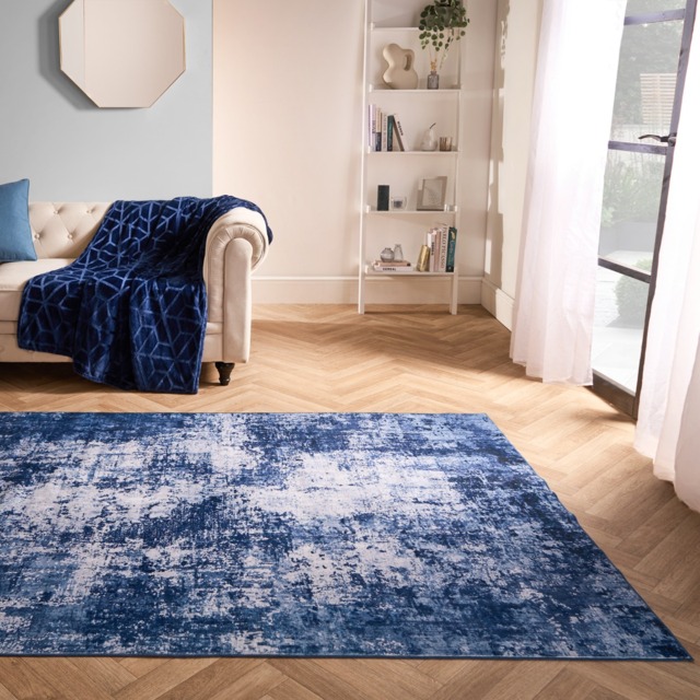 OHS Washable Abstract Printed Rug, Navy - 120 x 170 cm - image 1