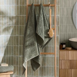 OHS Jacquard Texture Leaf Towel, Sage Green - Hand Towel