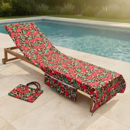 OHS Cherry Leopard Print Beach Towel in a Bag - Natural