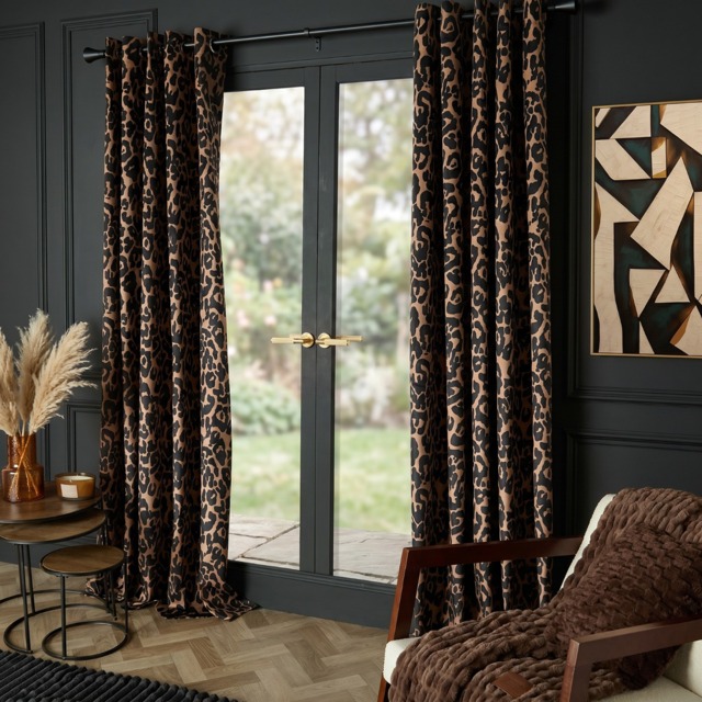 OHS Leopard Print Eyelet Blackout Curtains, Brown - 66 x 90in - image 1