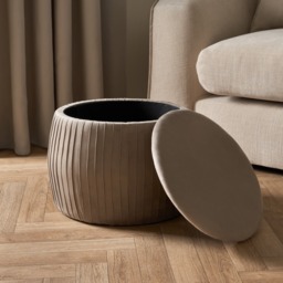 OHS Matte Velvet Pleated Storage Ottoman - Mink - thumbnail 3
