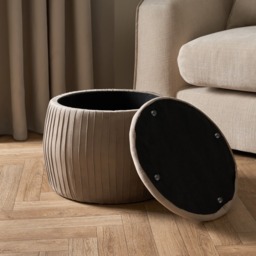 OHS Matte Velvet Pleated Storage Ottoman - Mink - thumbnail 2