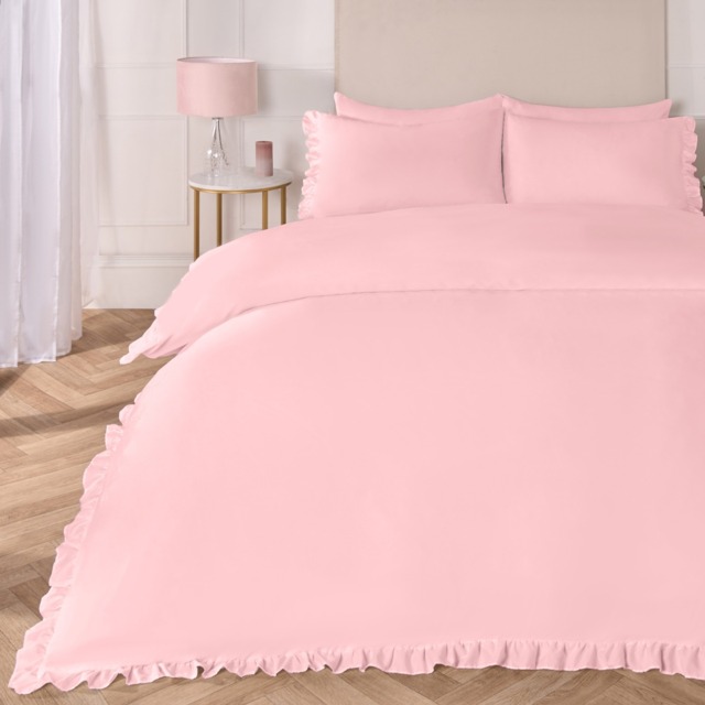 OHS Frill Edge Duvet Cover Set, Blush - Single - image 1