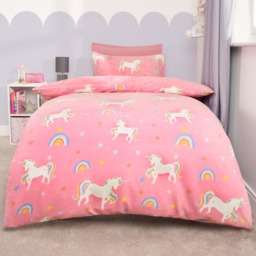 OHS Unicorn Print Fleece Duvet Set, Pink - Single - thumbnail 2