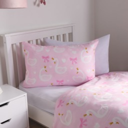 OHS Swan Print Reversible Duvet Cover Set, Pink - Double - thumbnail 3