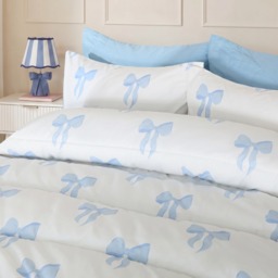 OHS Bow Print Coverless 10.5 Tog Duvet Set, Blue - Single - thumbnail 2