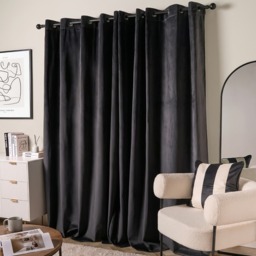 OHS Thermal Velvet Eyelet Curtains, Black - 90 x 90in - thumbnail 2