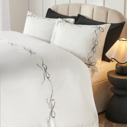 OHS Bow Border Duvet Cover Set, White/Black - Single