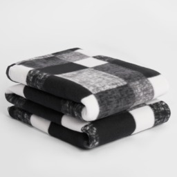 OHS Tartan Check Fleece Throw - Monochrome