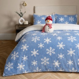 OHS Snowflake Print Ribbed Fleece Duvet Cover Set, Blue - Double - thumbnail 1