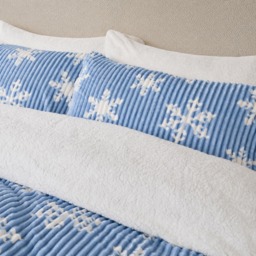 OHS Snowflake Print Ribbed Fleece Duvet Cover Set, Blue - Double - thumbnail 2