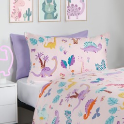 OHS Kids Dinosaur Print Reversible Duvet Cover Set, Pink/Blue - Single - thumbnail 3