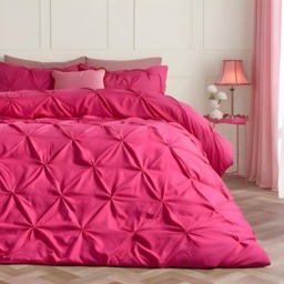OHS Diamond Pintuck Pinch Pleat Duvet Set, Hot Pink - Super King