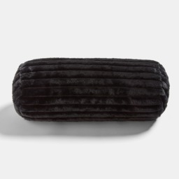 OHS Faux Fur Ribbed Bolster Pillow - Black - thumbnail 4