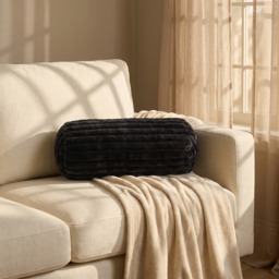 OHS Faux Fur Ribbed Bolster Pillow - Black