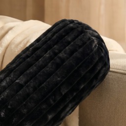 OHS Faux Fur Ribbed Bolster Pillow - Black - thumbnail 2
