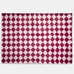 OHS Fluffy Diamond Print Rug, Burgundy/Pink - 120 x 170cm - thumbnail 2