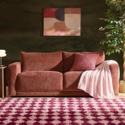 OHS Fluffy Diamond Print Rug, Burgundy/Pink - 120 x 170cm - thumbnail 1