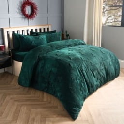 OHS Winter Tree Tufted Teddy Fleece Duvet Set, Forest Green - Double - thumbnail 4