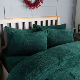 OHS Winter Tree Tufted Teddy Fleece Duvet Set, Forest Green - Double - thumbnail 5