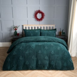 OHS Winter Tree Tufted Teddy Fleece Duvet Set, Forest Green - Double - thumbnail 3