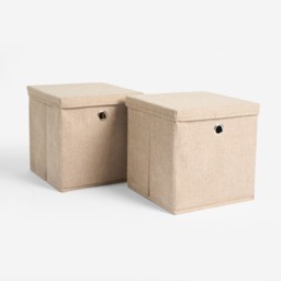 OHS 2 Faux Linen Storage Box With Lid, Natural - 2 Pack - thumbnail 4
