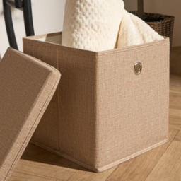 OHS 2 Faux Linen Storage Box With Lid, Natural - 2 Pack - thumbnail 3