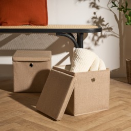 OHS 2 Faux Linen Storage Box With Lid, Natural - 2 Pack - thumbnail 2