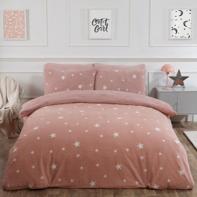 OHS Star Teddy Fleece Duvet Cover Set, Blush - Single - image 1