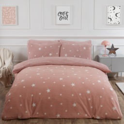 OHS Star Teddy Fleece Duvet Cover Set, Blush - Single - thumbnail 1