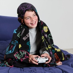OHS Gaming Print Hooded Blanket - Black - thumbnail 1