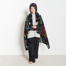 OHS Gaming Print Hooded Blanket - Black - thumbnail 2