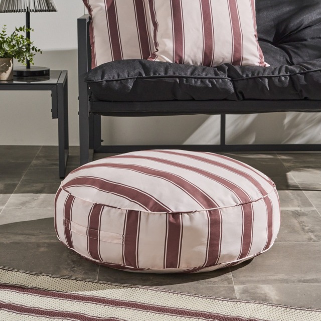 OHS Indoor/Outdoor Stripe Print Round Filled Cushion - Chocolate/Cream - image 1