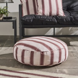 OHS Indoor/Outdoor Stripe Print Round Filled Cushion - Chocolate/Cream - thumbnail 1