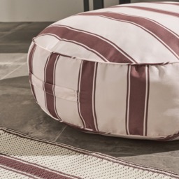 OHS Indoor/Outdoor Stripe Print Round Filled Cushion - Chocolate/Cream - thumbnail 2
