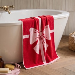 OHS 100% Cotton Elegant Bow Jacquard Bath Towel, Red - 1PC