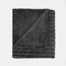 OHS Faux Fur Thick Ribbed Throw - Charcoal - thumbnail 3