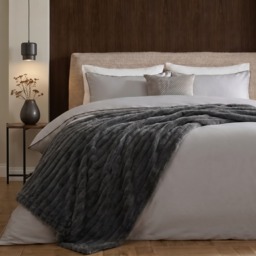 OHS Faux Fur Thick Ribbed Throw - Charcoal - thumbnail 1