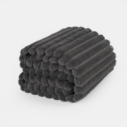 OHS Faux Fur Thick Ribbed Throw - Charcoal - thumbnail 2
