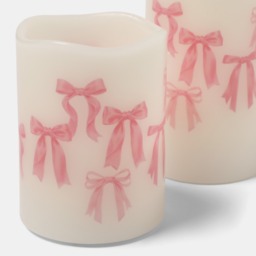 OHS 2 Pack Bow Print LED Candles - Pink - thumbnail 4