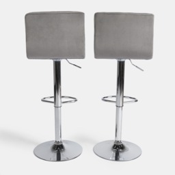OHS Set of 2 Adjustable Velvet Bar Stools - Grey - thumbnail 4