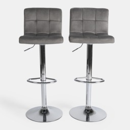OHS Set of 2 Adjustable Velvet Bar Stools - Grey - thumbnail 2